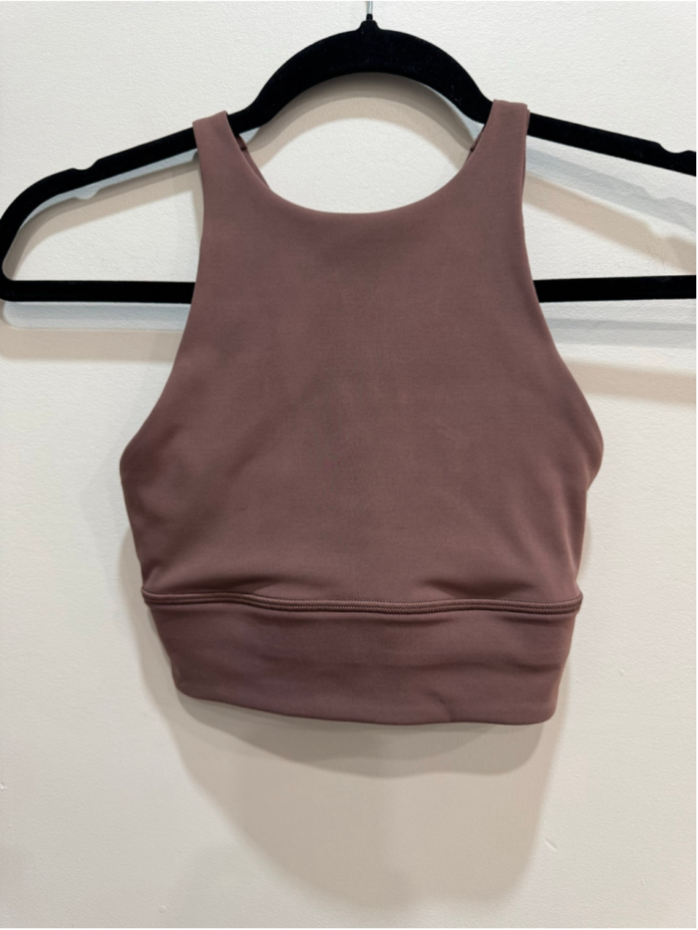 Lululemon Energy Bra High Neck Longline Brown Mauve Strappy Back Size 4